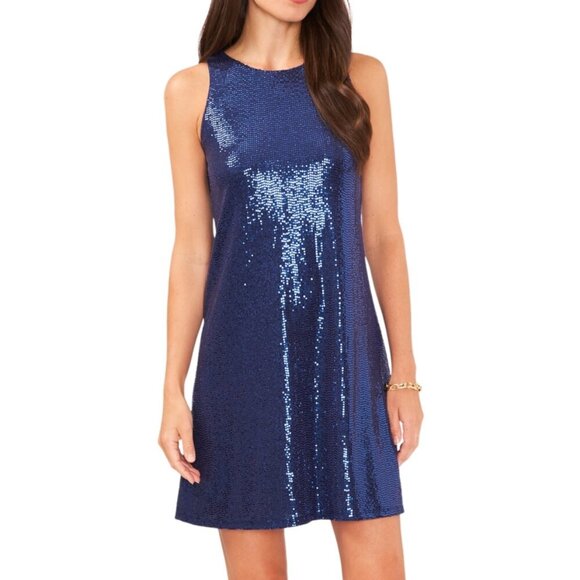 MSK Dresses & Skirts - MSK Metallic Sparkle Shift Dress NWT Size S Midnight Blue Keyhole Back Cocktail